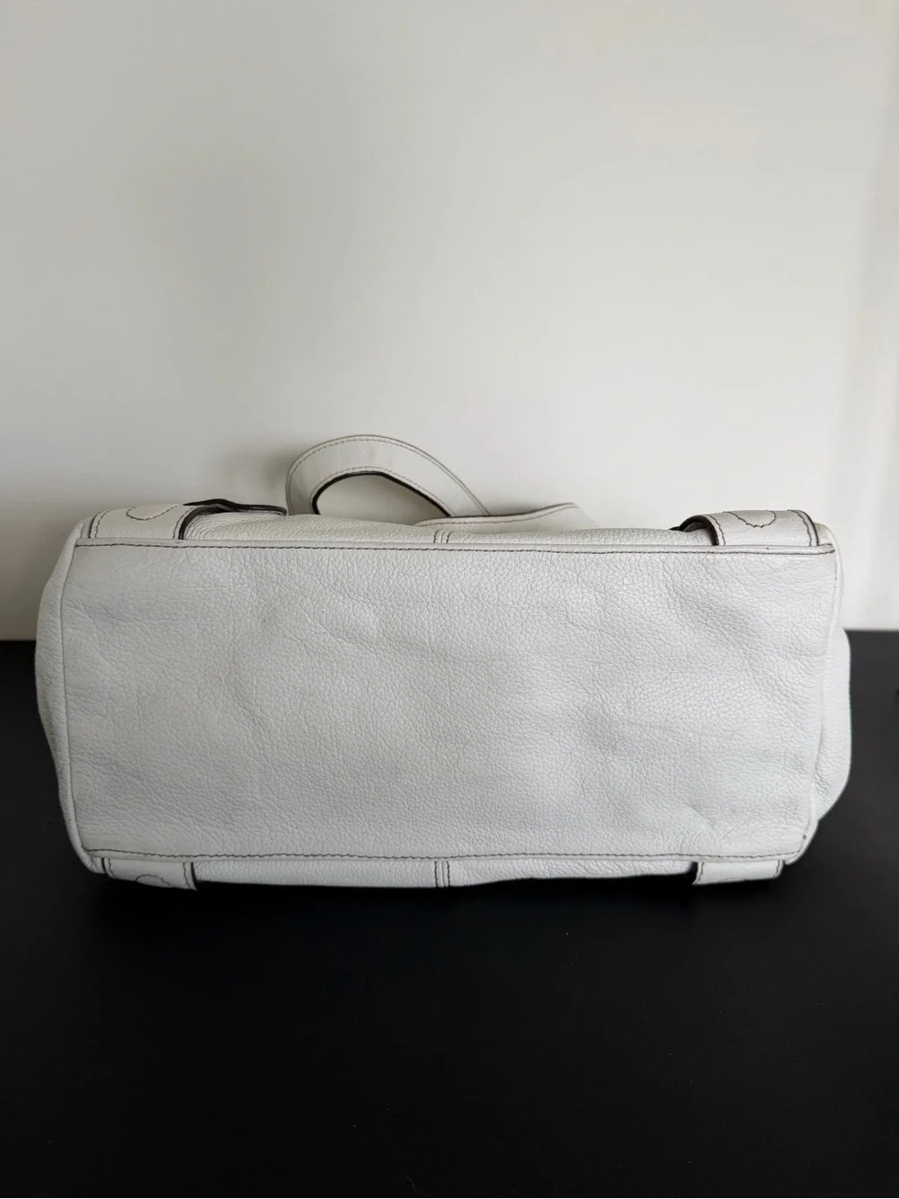Tignanello White Pebbled Leather Shoulder Bag Tote Silver Hardware